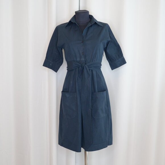 Theory Navy Pinstripe Shirt Dress Sz 2 - Picture 2 of 9
